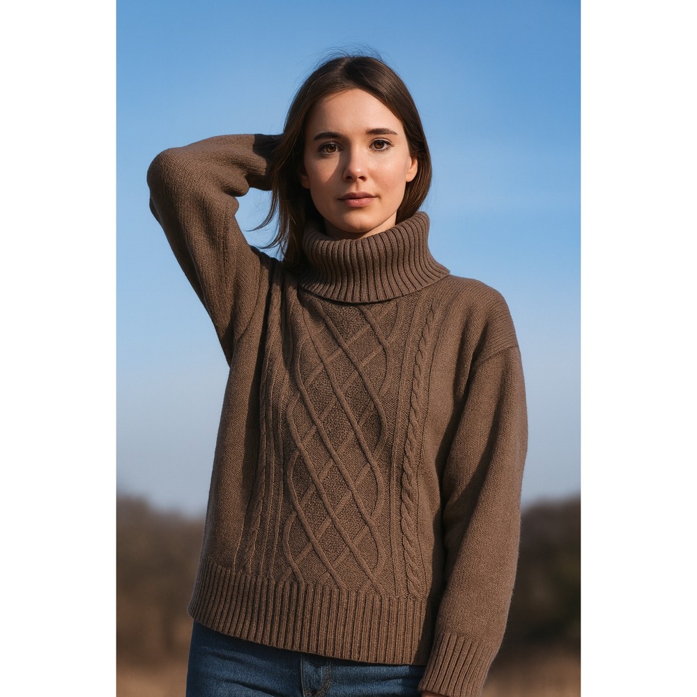 CABELAS‎ brown pullover chunky cable knit wool winter plus size 2XL Sweater